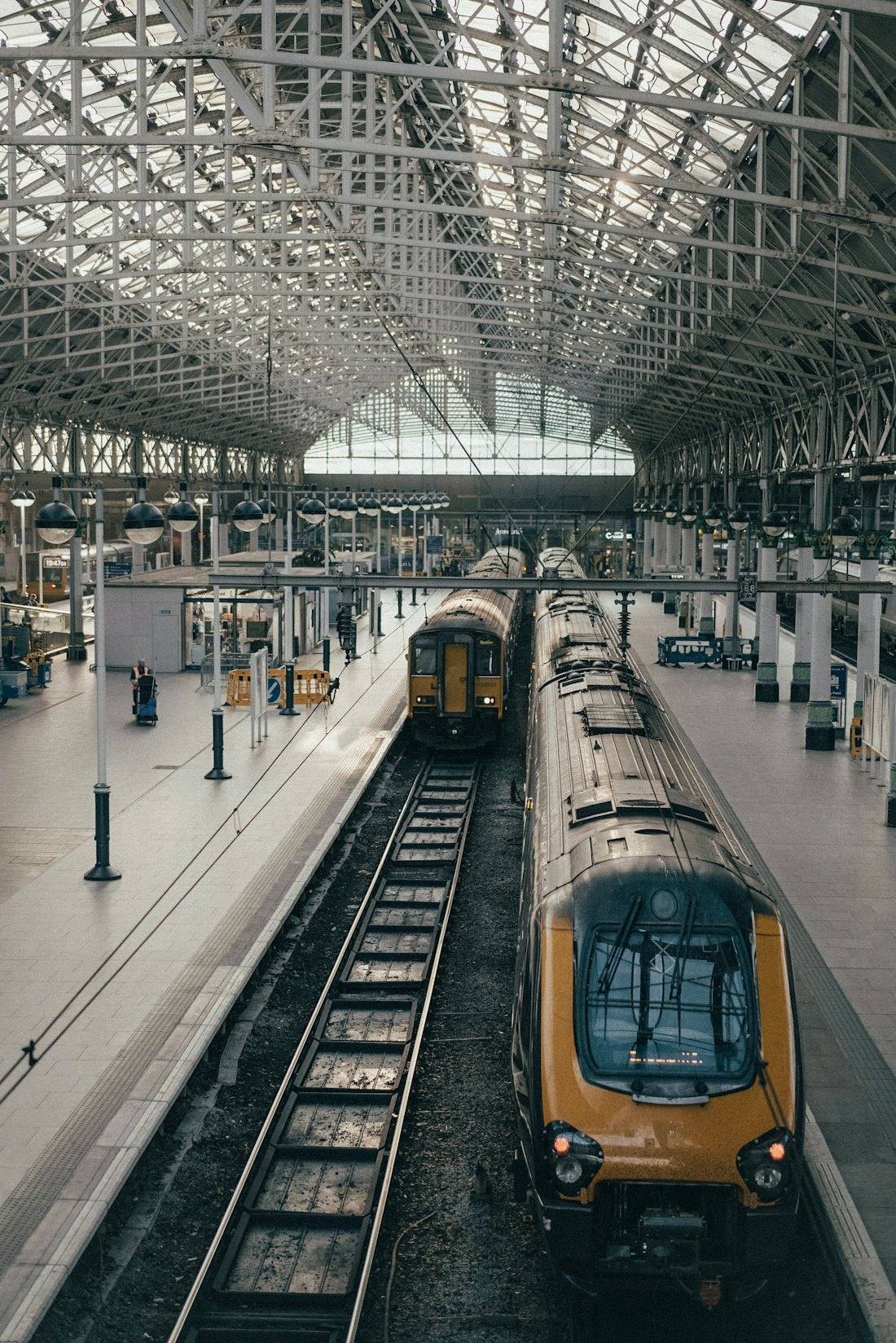 Trains waiting at a station platform